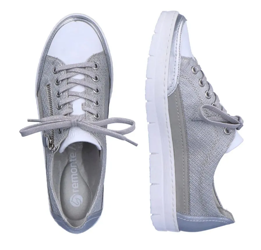 Remonte D5826-90 Pamplona White And Silver Lace-Up Trainers