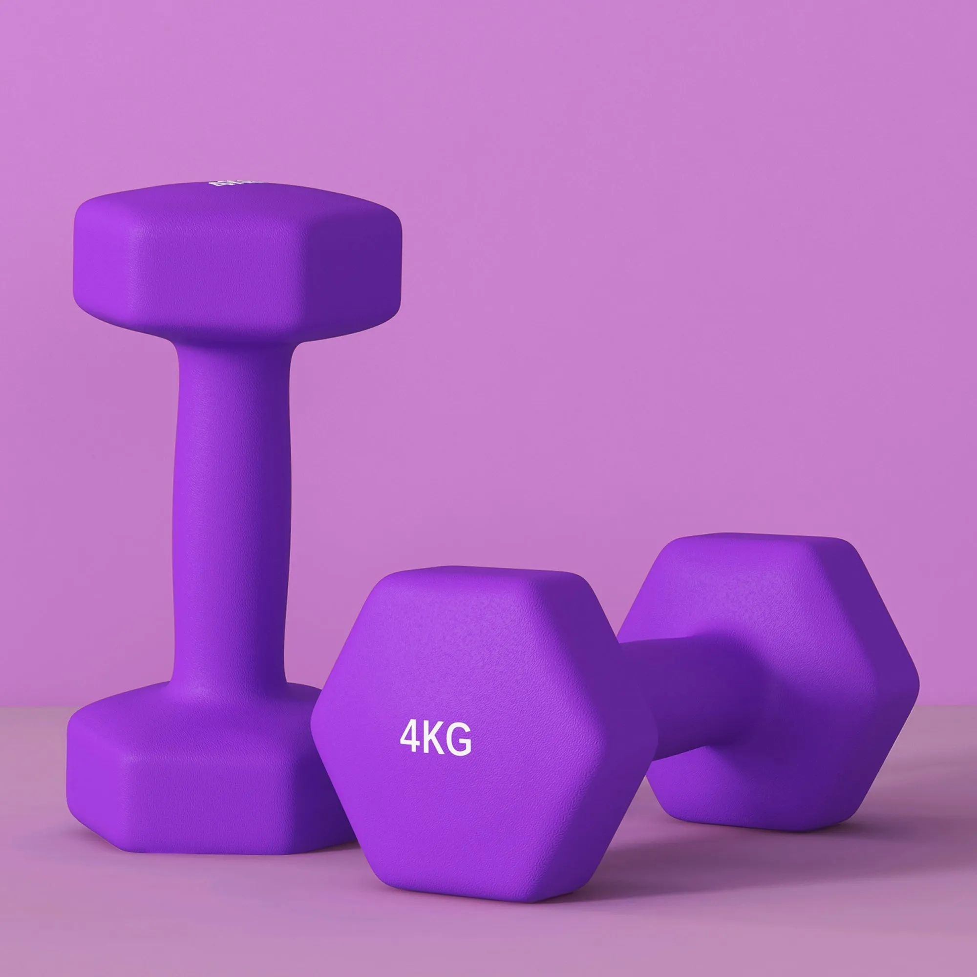 Set of 2 Hexagonal Dumbbells Weights Pair, 2 x 4kg, Purple