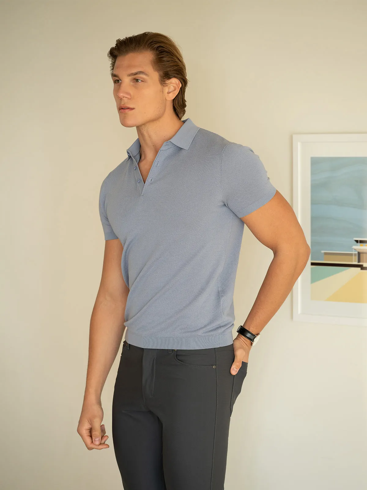 Silk Blend Short-Sleeved Knit Polo