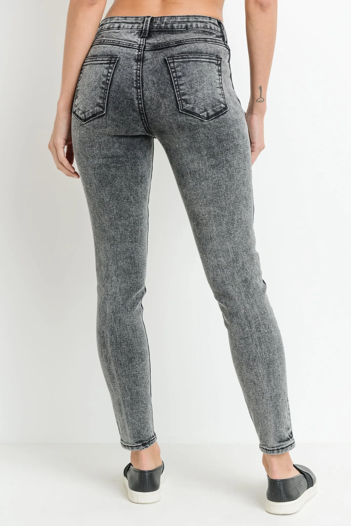 Skinny Black Acid Wash Jeans with Black Side Seam