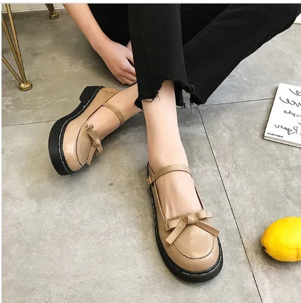 Sohiwoo cute bowknot buckle women shoes vintage round head kawaii shoes loli cosplay Japanese sweet lolita shoes kawaii girl