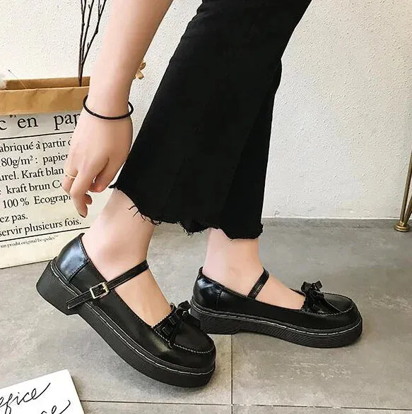 Sohiwoo cute bowknot buckle women shoes vintage round head kawaii shoes loli cosplay Japanese sweet lolita shoes kawaii girl