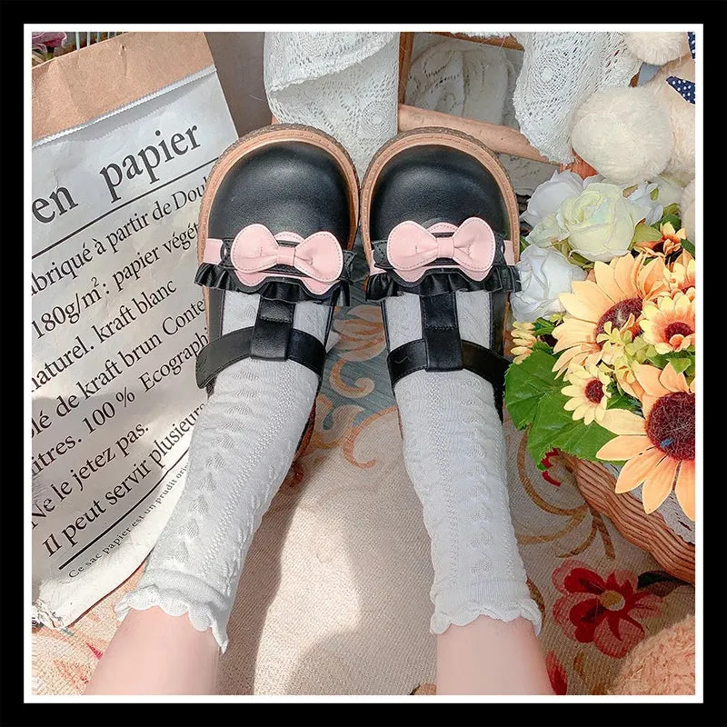 Sohiwoo Japanese Lolita Round Head Cute Shoes Student Flat Lolita Single Shoes Soft Girl Kawaii Shoes Cosplay Loli Daily Single Shoes