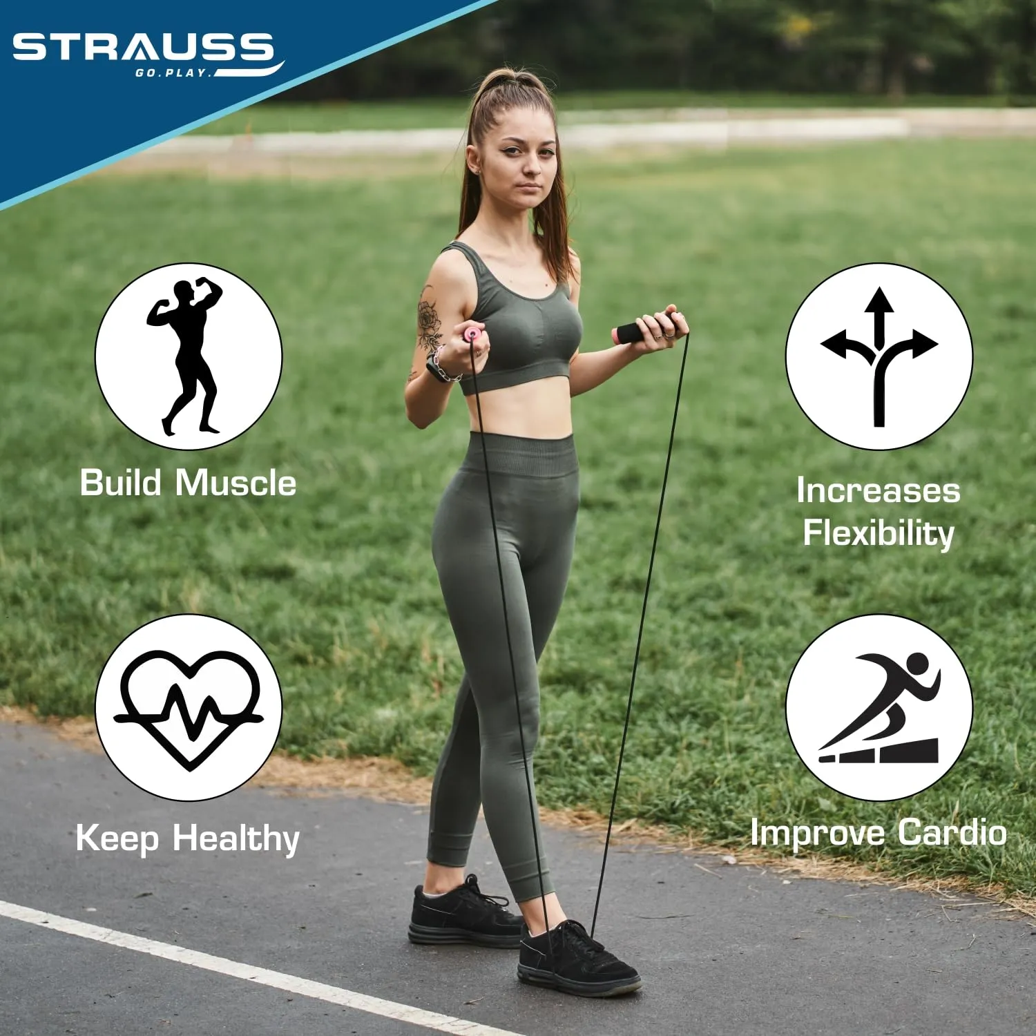 Strauss Skipping Rope | Skipping rope for Women, Men & Kids | Fitness Exercise Equipment | Jumping Rope for Gym, Exercise, Training, Workout & Weight Loss|, (Grey/Blue)