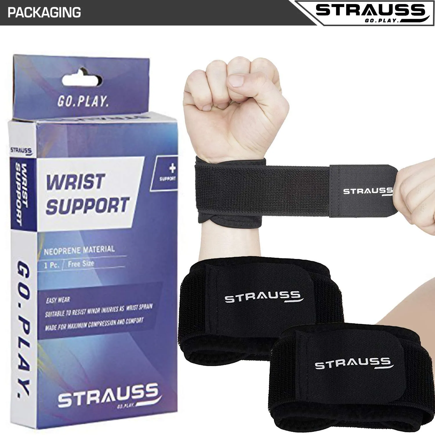 Strauss Spider Shaker Bottle 500ml,(Sky Blue) and Wrist Support Pair (Free Size, Black)