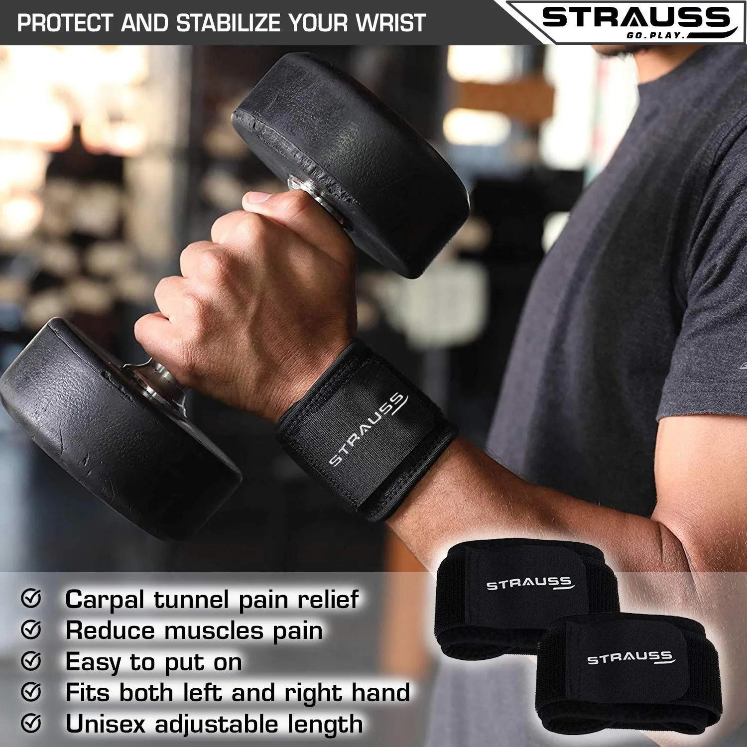 Strauss Spider Shaker Bottle 500ml,(Sky Blue) and Wrist Support Pair (Free Size, Black)