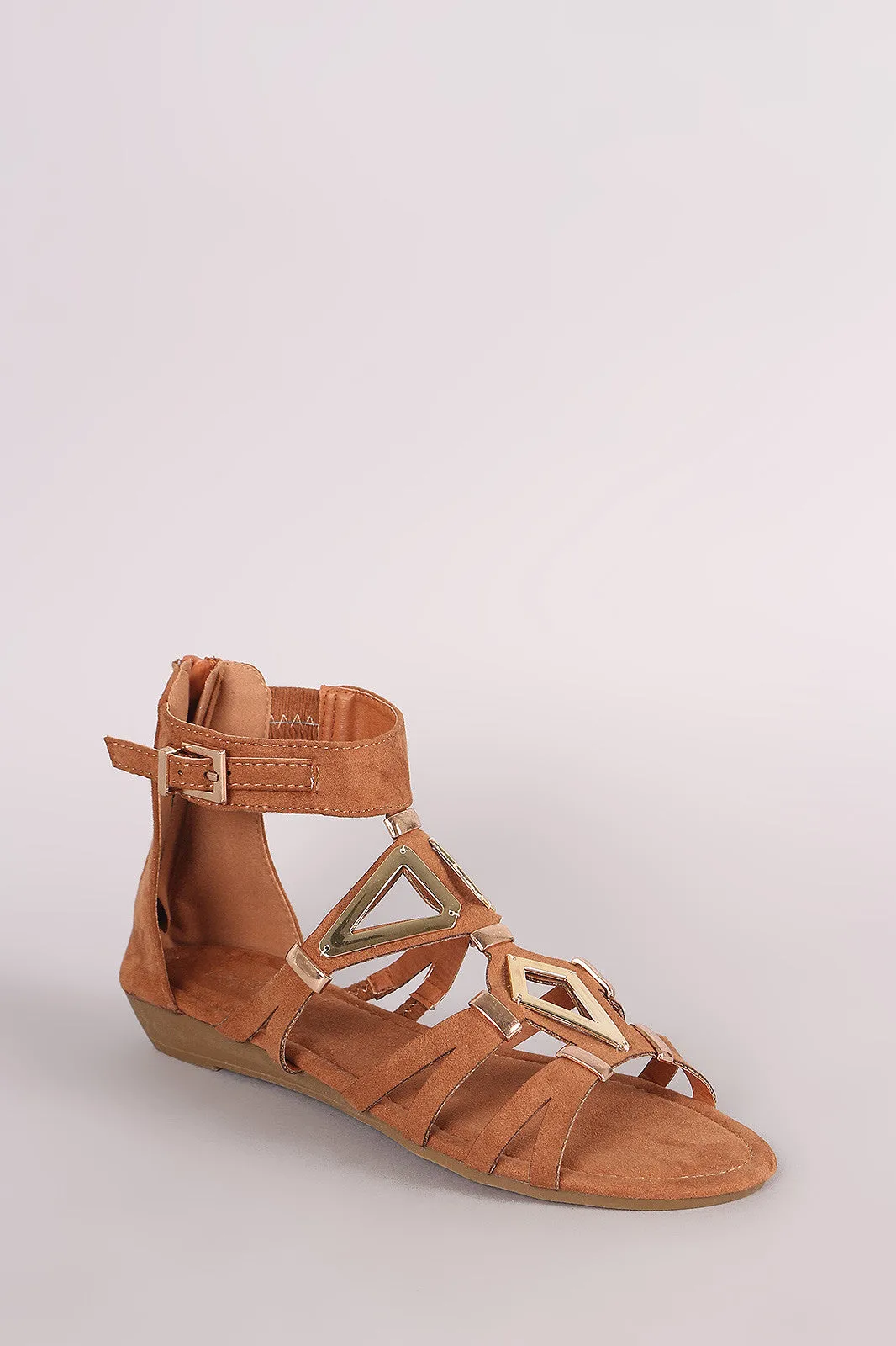 Suede Metallic Accent Cutout Wedge Sandal