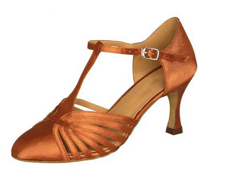 Suntan Satin Closed Toe Ballroom Dance Shoes Latin Salsa Dancing Heels