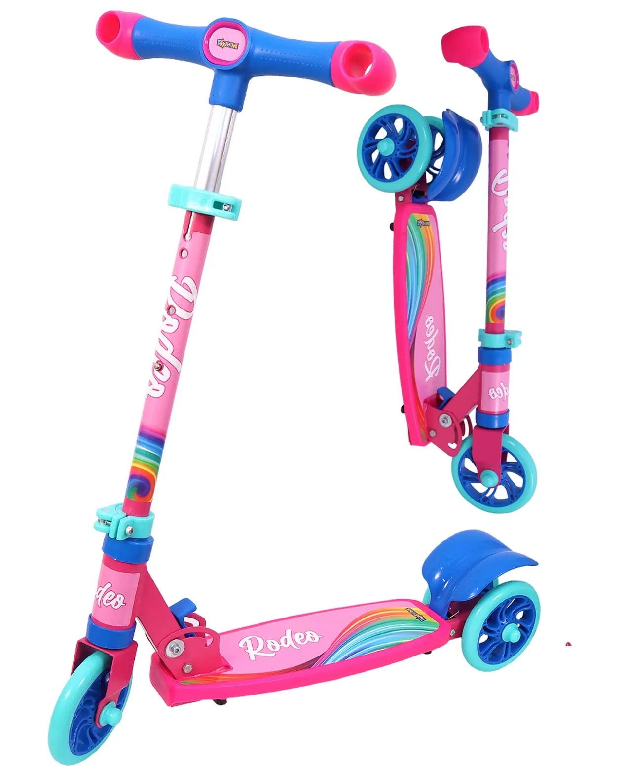 Toyshine Rodeo Runner Scooter for Kids with Anti Slip ABS Base and Aluminium Rod Ride-on, Height Adjustable, 3 Wheel Rider for Boys and Girls Ages 3 , Pink