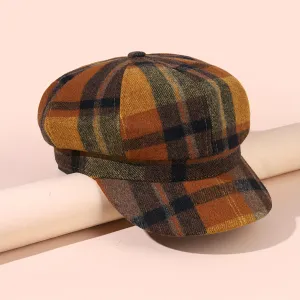 Vintage Plaid Octagonal Beret Hat - Warm, Coldproof, Classic British Style, Newsboy Design, Soft, Fleece Lined, Autumn and Winter Essential for Women - Perfect Painter Cap, Chic Fashion Accessory