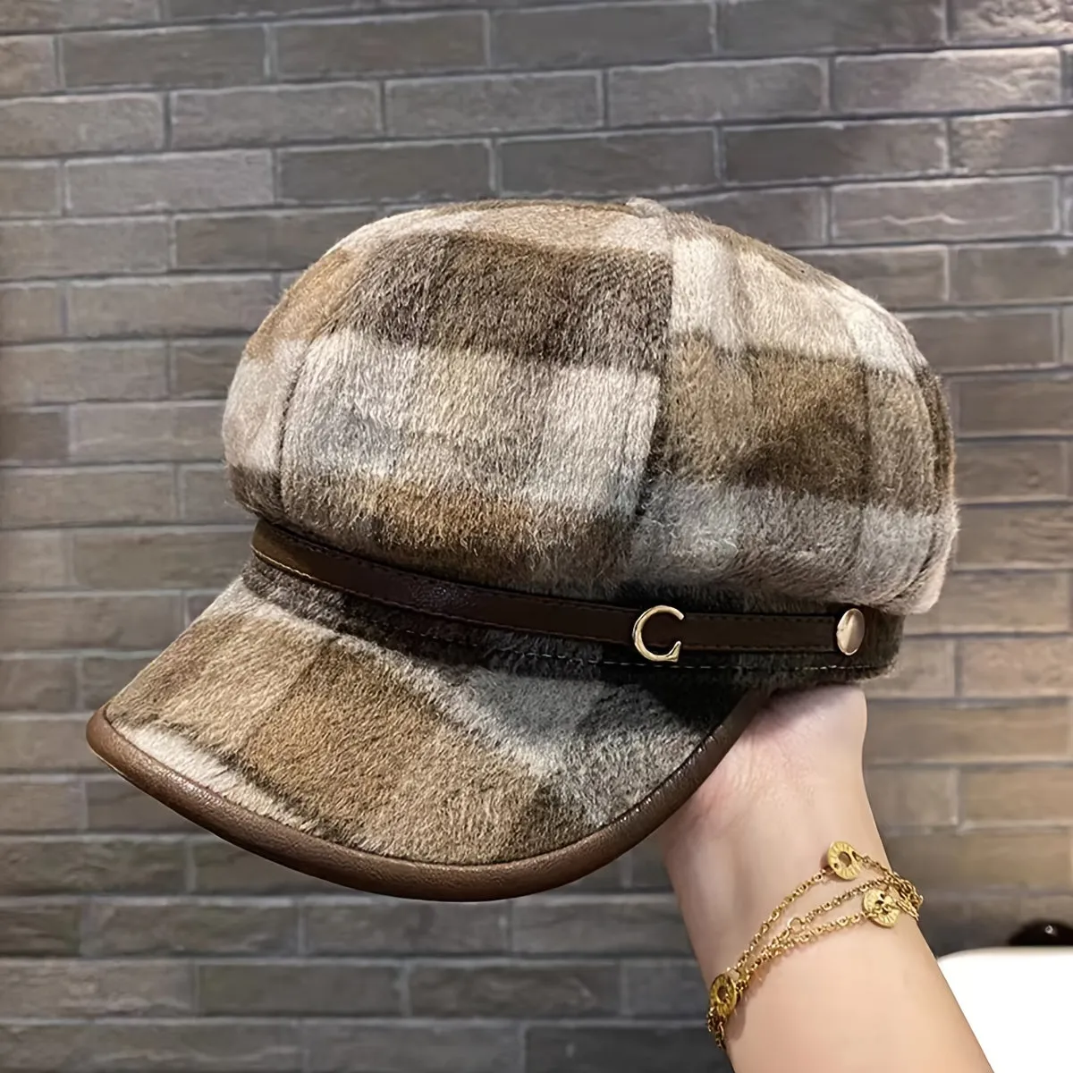 Vintage Plaid Octagonal Beret Hat - Warm, Coldproof, Classic British Style, Newsboy Design, Soft, Fleece Lined, Autumn and Winter Essential for Women - Perfect Painter Cap, Chic Fashion Accessory