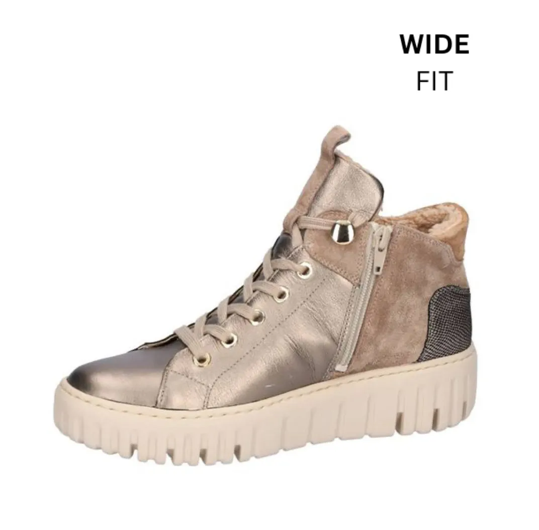 Waldlaufer 941804 400 212 Livia Leather Taupe Metallic And Suede Combination Trainer Boots