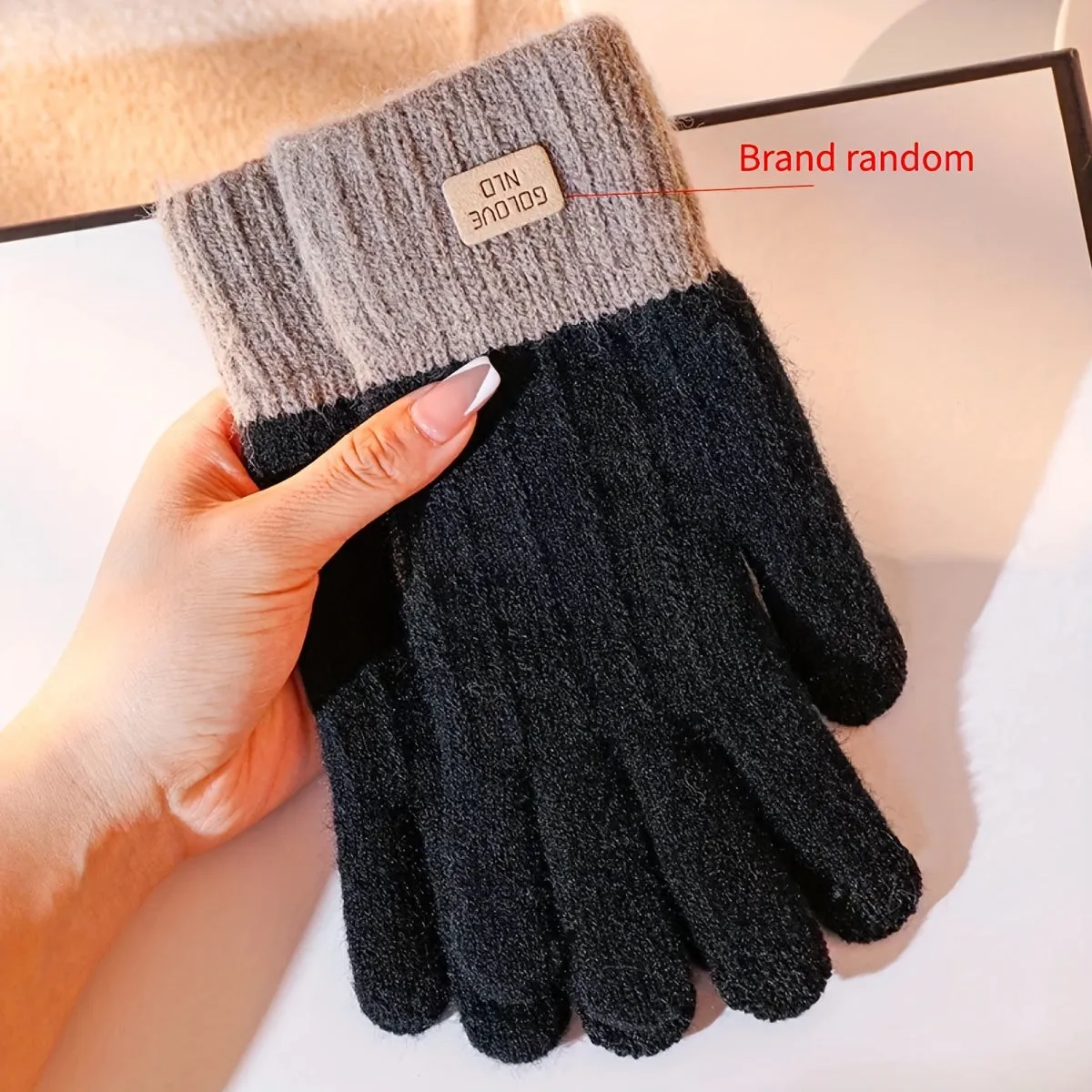 WarmthPlus Color Block Knitted Gloves - Soft, Thick, and Elastic Winter Gloves for Cold Weather - Premium Cotton, Coldproof, and Comfortable Fit for Women