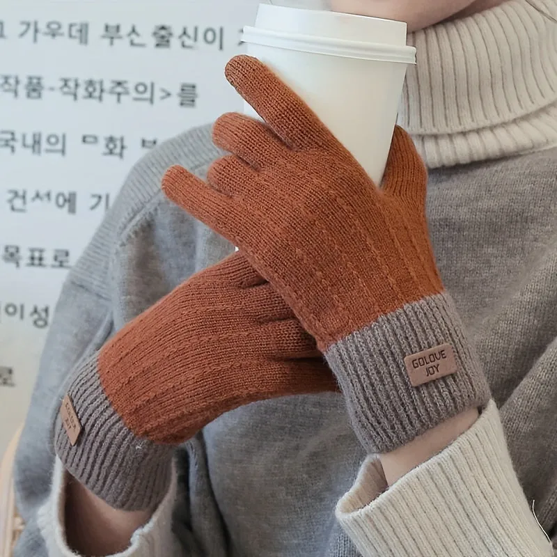 WarmthPlus Color Block Knitted Gloves - Soft, Thick, and Elastic Winter Gloves for Cold Weather - Premium Cotton, Coldproof, and Comfortable Fit for Women