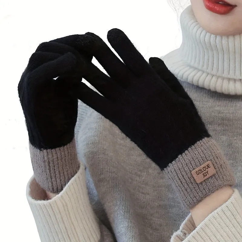 WarmthPlus Color Block Knitted Gloves - Soft, Thick, and Elastic Winter Gloves for Cold Weather - Premium Cotton, Coldproof, and Comfortable Fit for Women