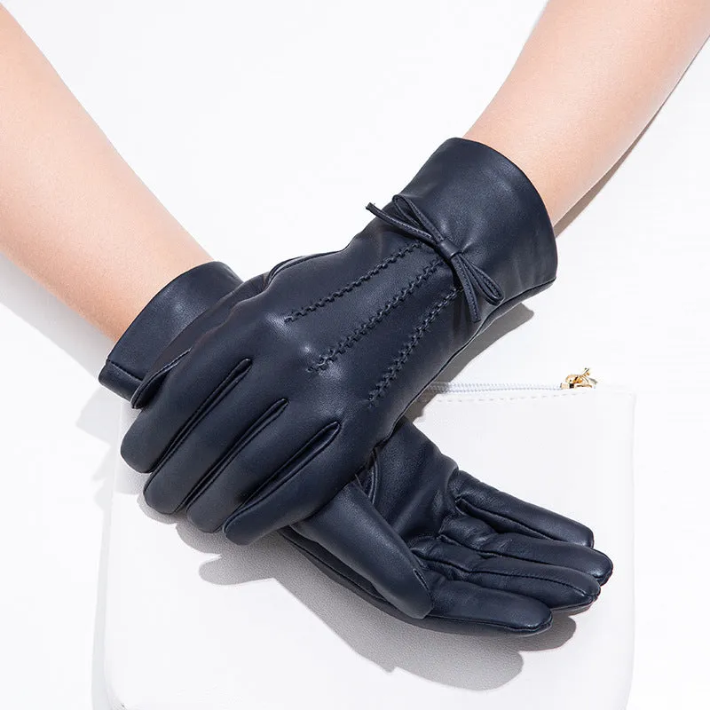 Winter Warmth Full Finger Leather Gloves - Soft, Windproof, and Coldproof - Genuine Leather, Jacquard, Yarn-Dyed, Hook Up Craftsmanship for Night Out and Outdoor Activities