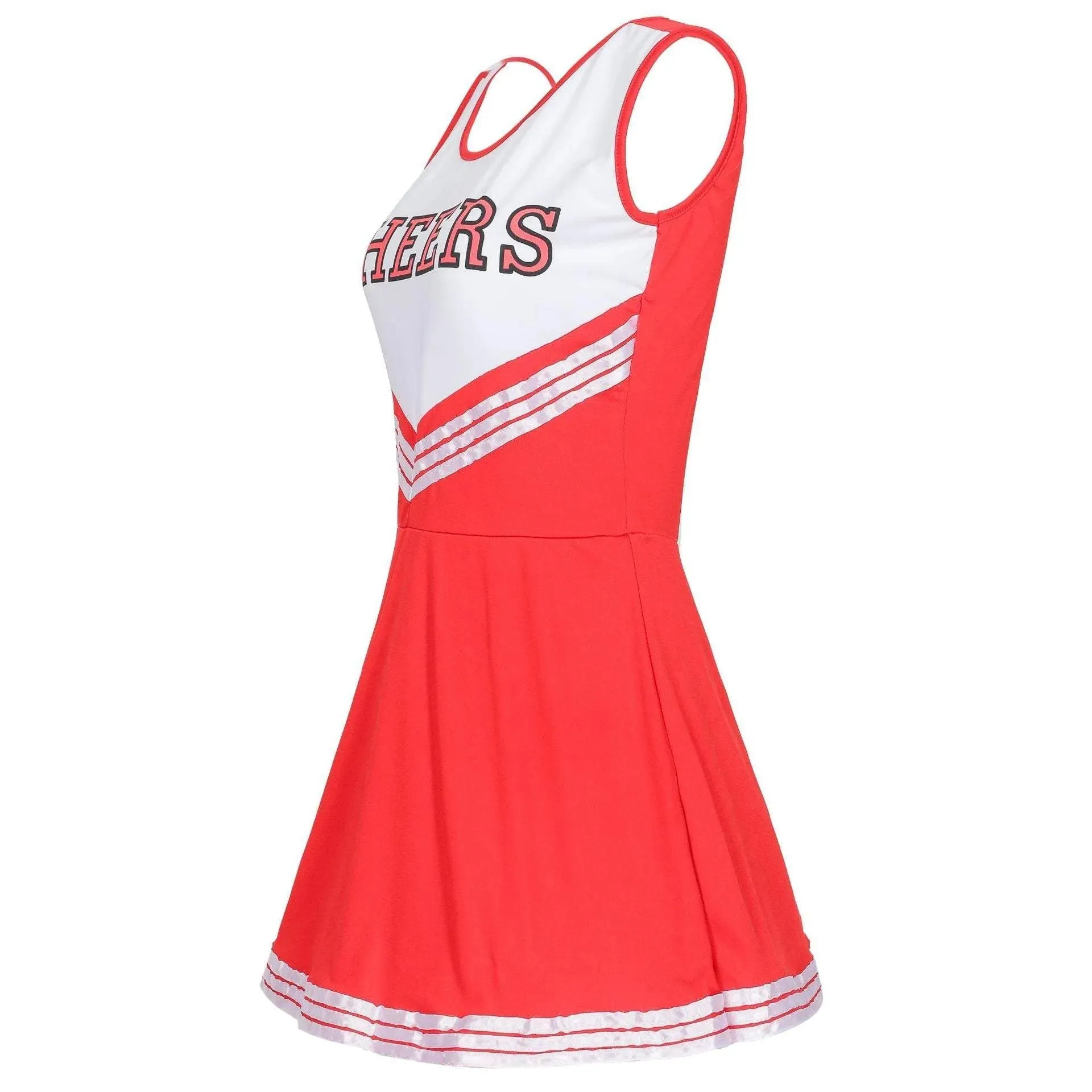 Women Cheerleader Costume Outfit With Poms Fancy Uniform Sports Dress