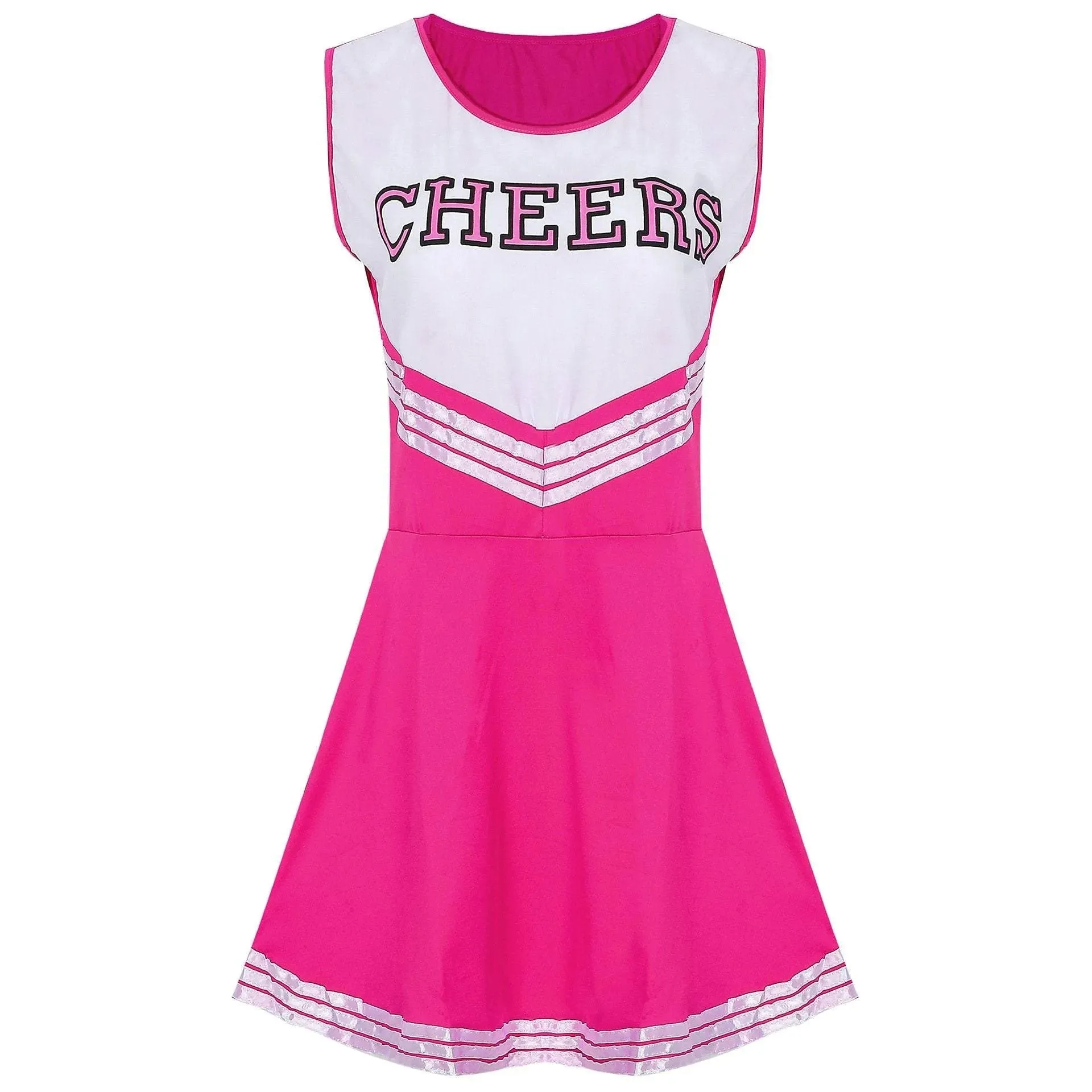 Women Cheerleader Costume Outfit With Poms Fancy Uniform Sports Dress