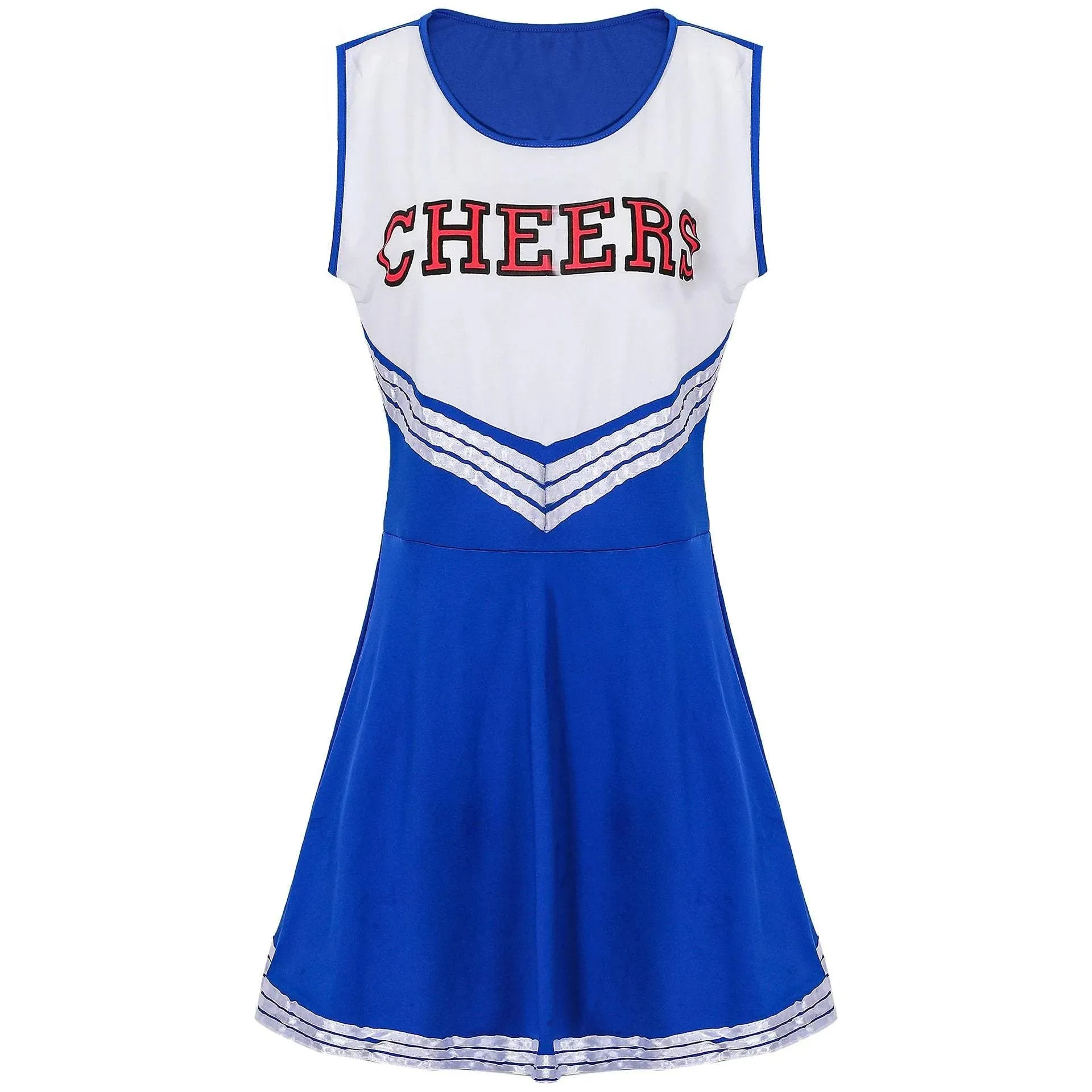 Women Cheerleader Costume Outfit With Poms Fancy Uniform Sports Dress