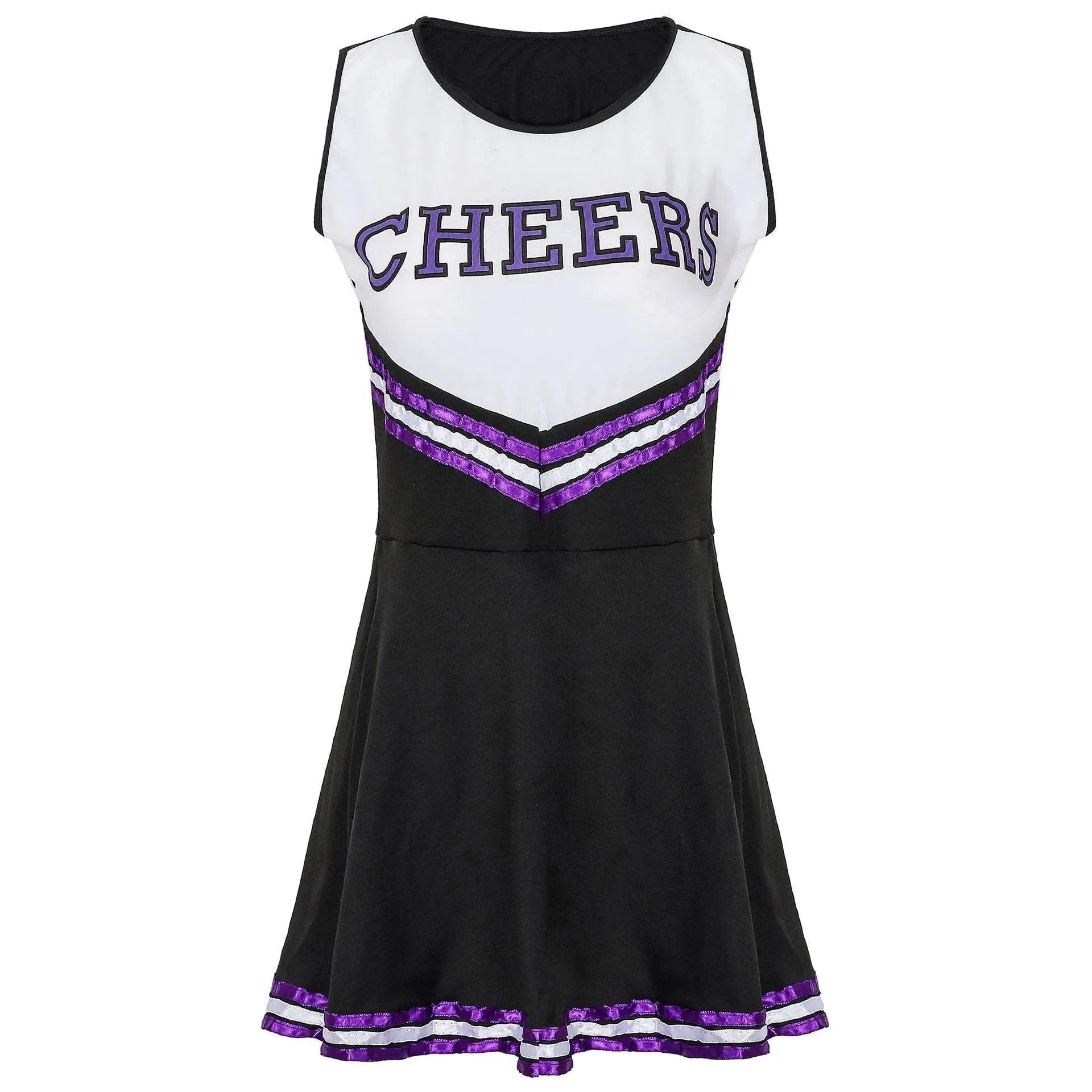 Women Cheerleader Costume Outfit With Poms Fancy Uniform Sports Dress