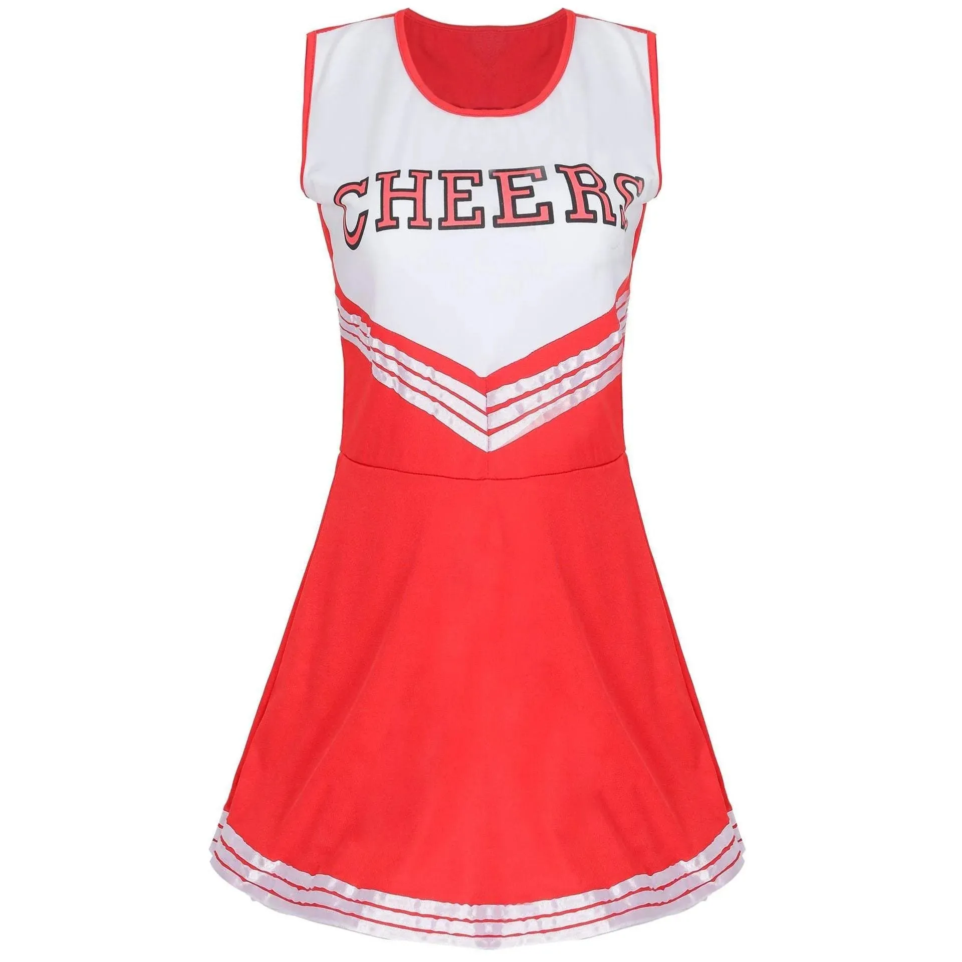 Women Cheerleader Costume Outfit With Poms Fancy Uniform Sports Dress