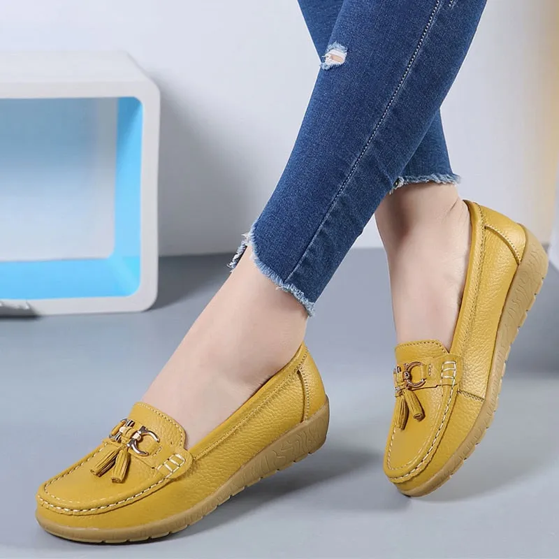 Women Flats Ballet Shoes Cut Out Leather Breathable Moccasins Women Boat Shoes Ballerina Ladies Casual Shoes