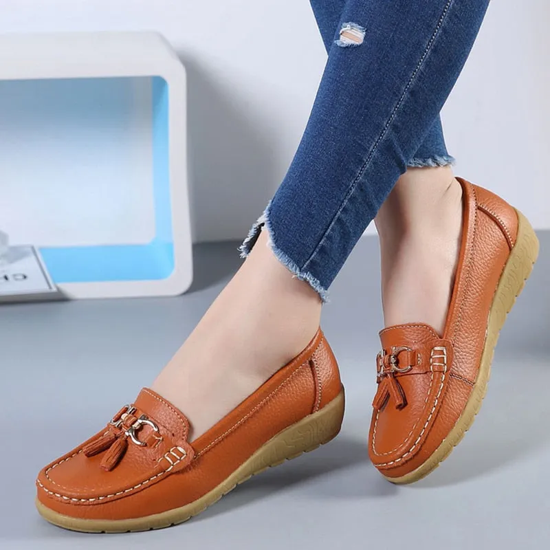 Women Flats Ballet Shoes Cut Out Leather Breathable Moccasins Women Boat Shoes Ballerina Ladies Casual Shoes