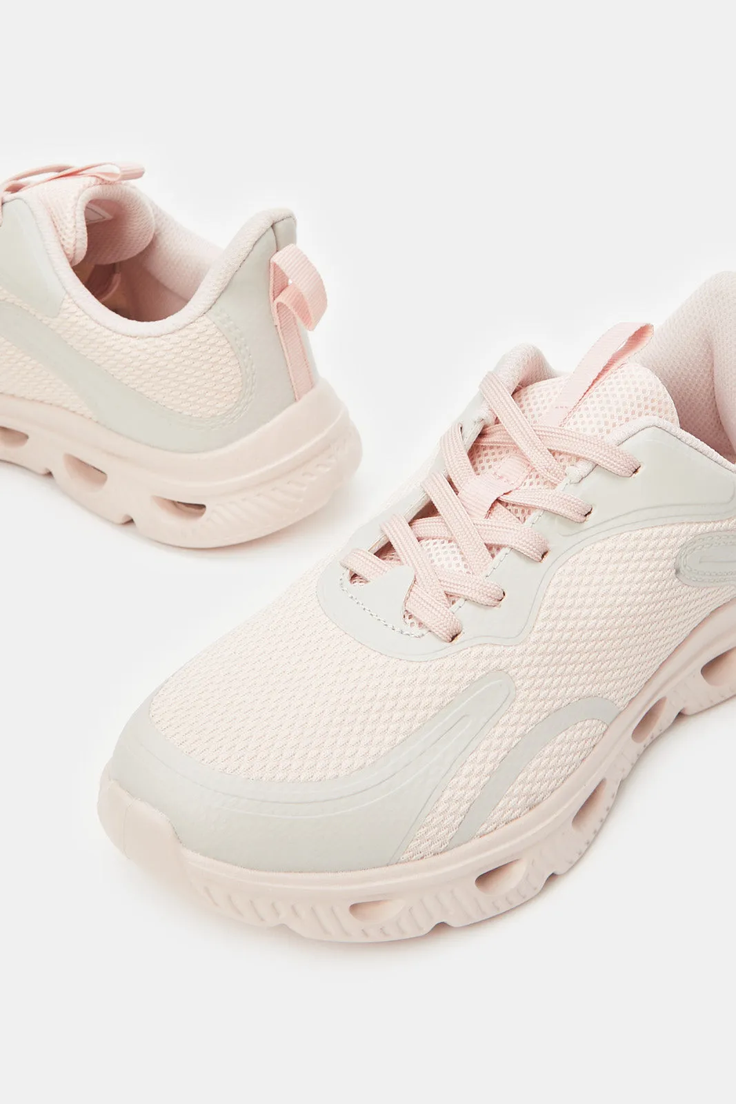 Women Pink Lace Up Sneakers