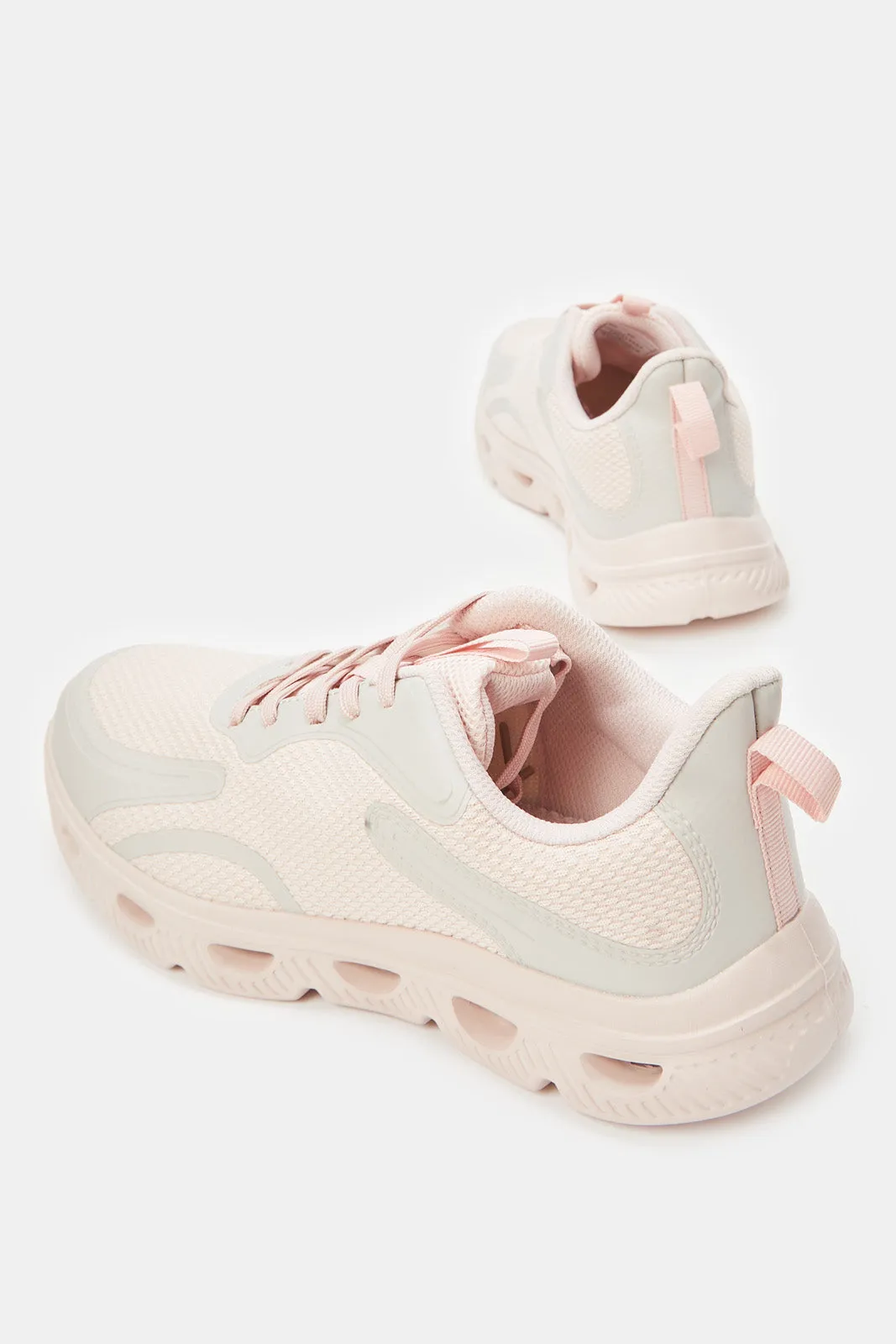 Women Pink Lace Up Sneakers